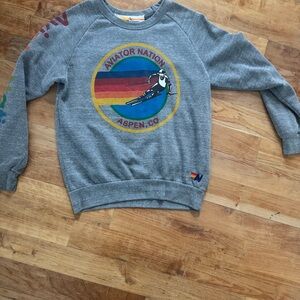 Aviator Nation Gray Sweatshirt with Colorful Logo Aspen, CO